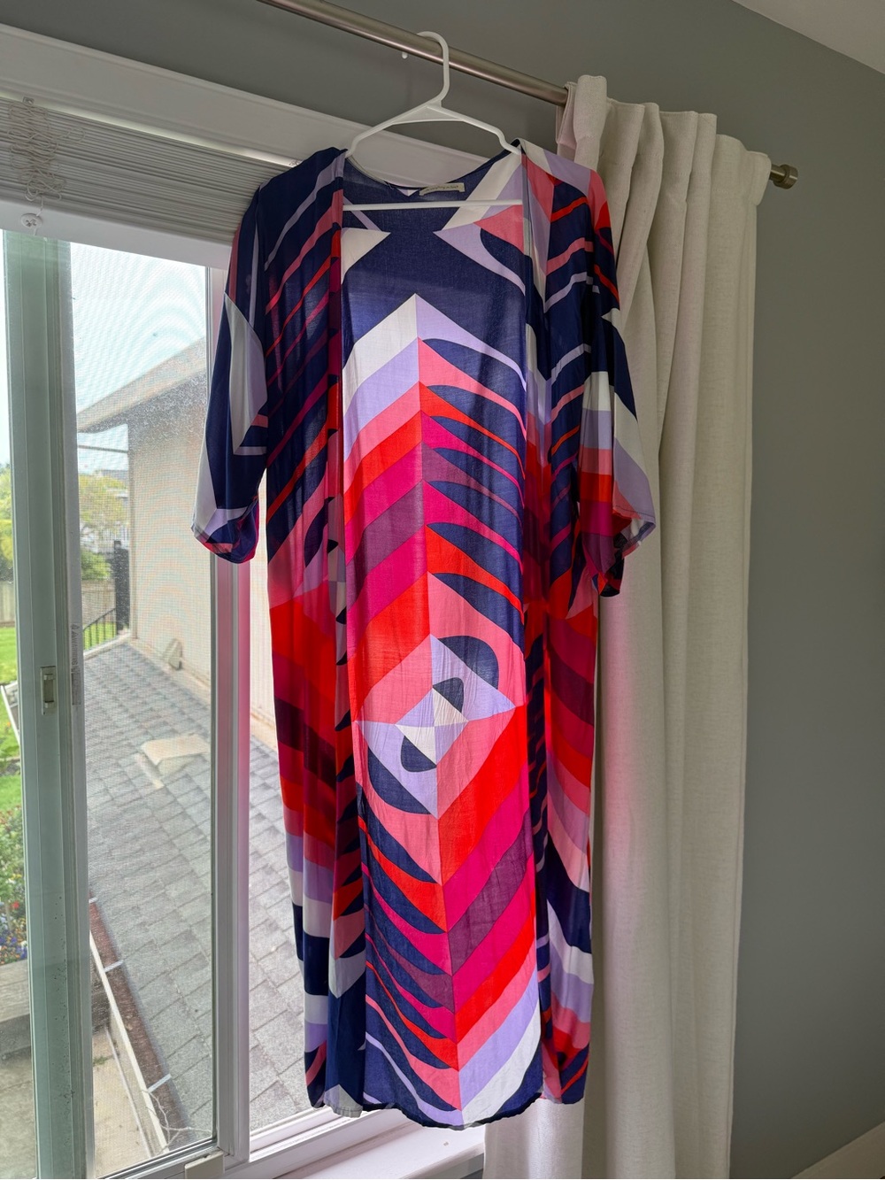 Abstract Chevron Print Women's Cardigan - Red & Navy